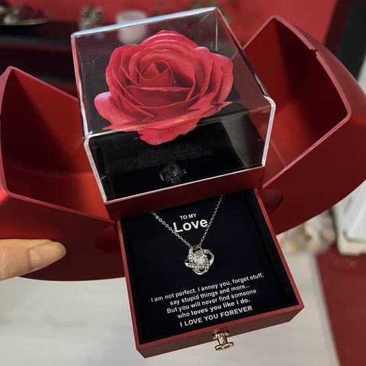 To My Love - Loves You Like I Do - Love Knot Necklace with Red Heart Rose Box