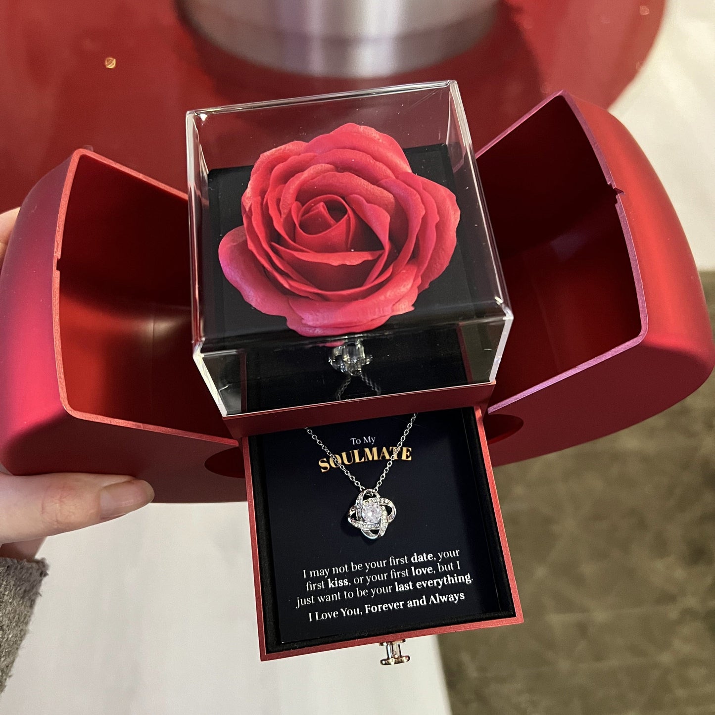 Soulmate - Last Everything - Love Knot Necklace with Red Heart Rose Box