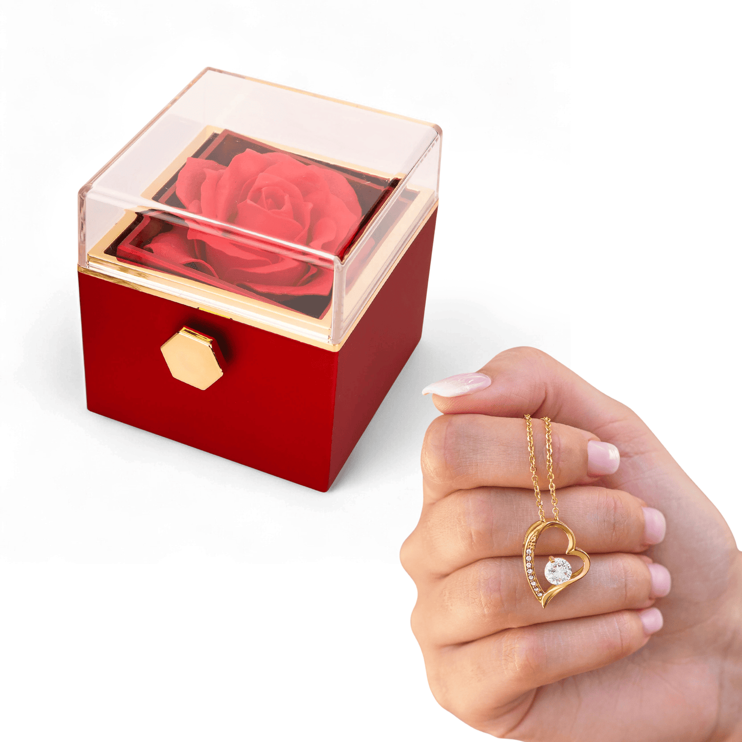 Forever Love Necklace with Rotating Rose Gift Box