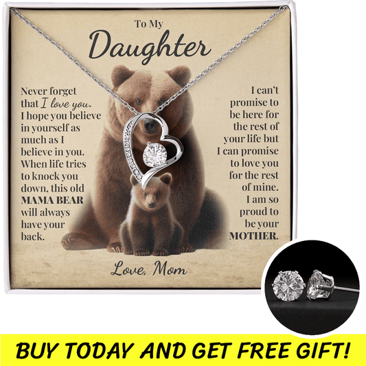 To My Daughter (From Mom) - This Old Mama Bear - Forever Love Necklace and Free Gift