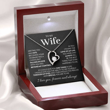 To My Wife Necklace from Husband with Love of My Life Message Card, Heart Pendant