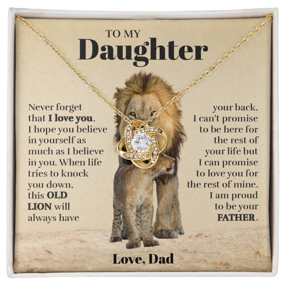 To My Daughter (From Dad) - Proud Old Lion - Love Knot Necklace (Custom Signature)