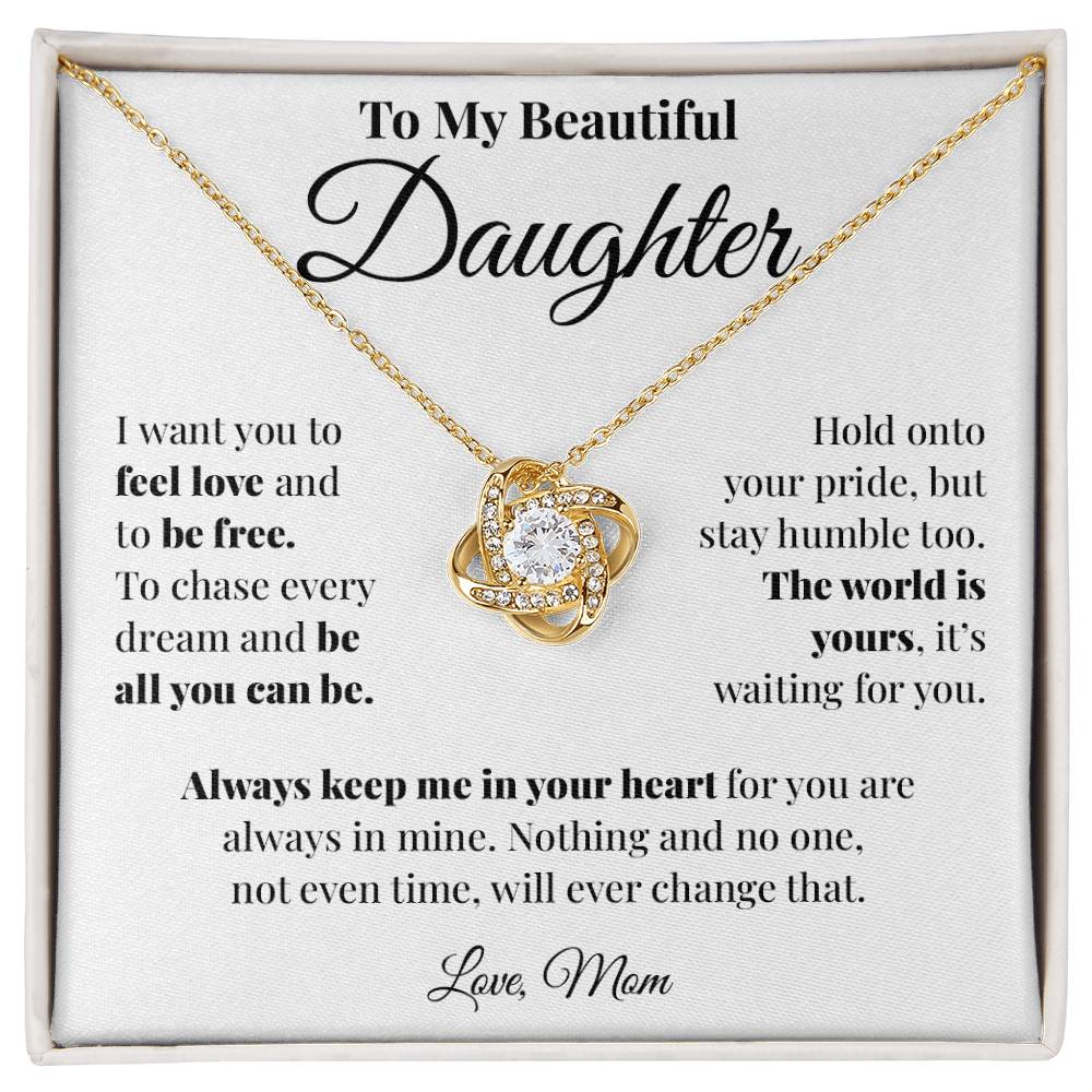 To Daughter (From Mom) - The World Is Yours - Love Knot Necklace