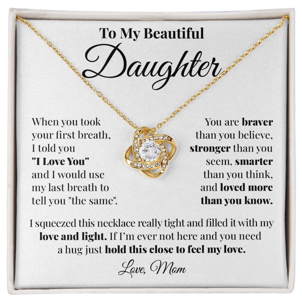 To Daughter (From Mom) - First Breath - Love Knot Necklace