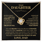 Love knot pendant necklace in 18k yellow gold finish on the "To My Daughter" message card from Dad (Never Forget That I Love You)