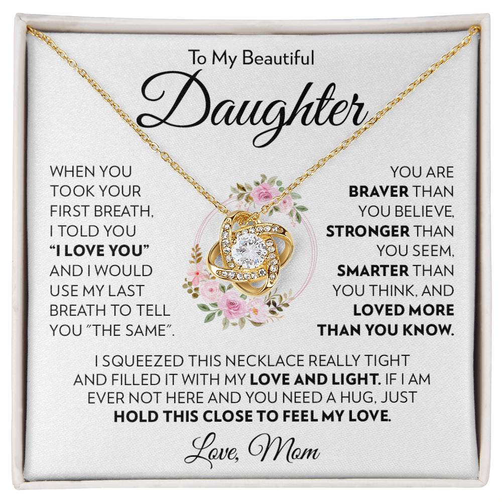 To Daughter (From Mom) - First Breath - Love Knot Necklace