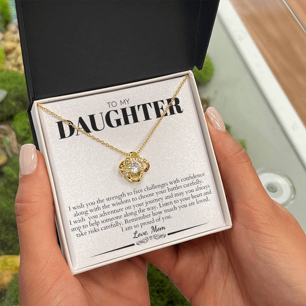 To My Daughter (from Mom) - Listen To Your Heart - Love Knot Necklace