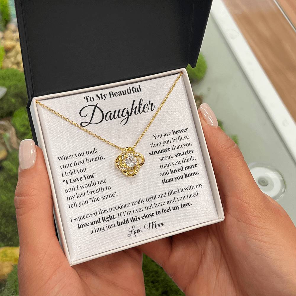To Daughter (From Mom) - First Breath - Love Knot Necklace