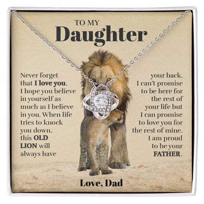 To My Daughter (From Dad) - Proud Old Lion - Love Knot Necklace (Custom Signature)