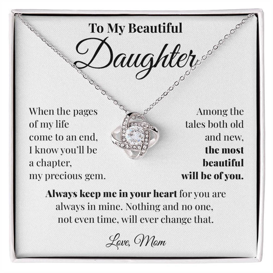 To Daughter (From Mom) - Precious Gem - Love Knot Necklace