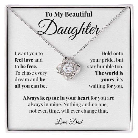 To Daughter (From Dad) - The World Is Yours - Love Knot Necklace