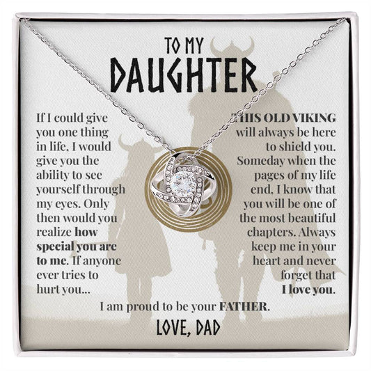 To Daughter (From Dad) - Shield - Love Knot Necklace