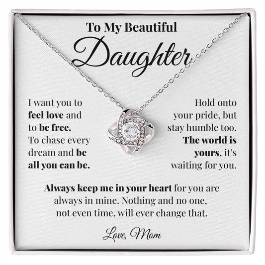 To Daughter (From Mom) - The World Is Yours - Love Knot Necklace