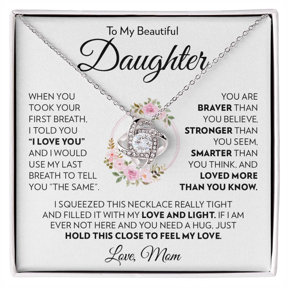 To Daughter (From Mom) - First Breath - Love Knot Necklace