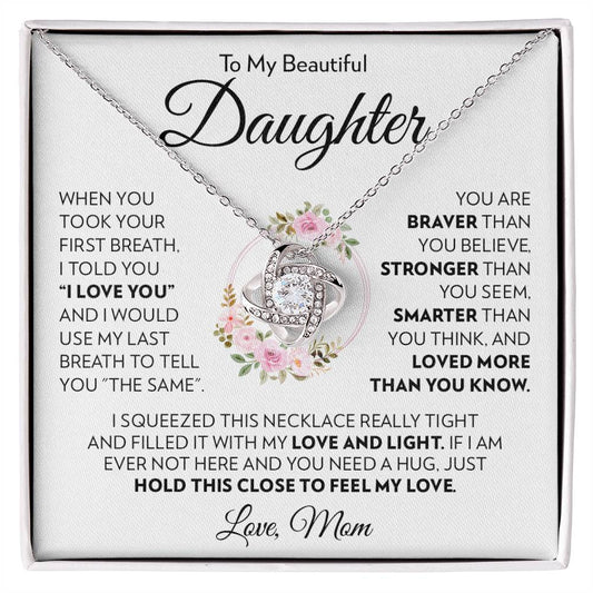 To Daughter (From Mom) - First Breath - Love Knot Necklace
