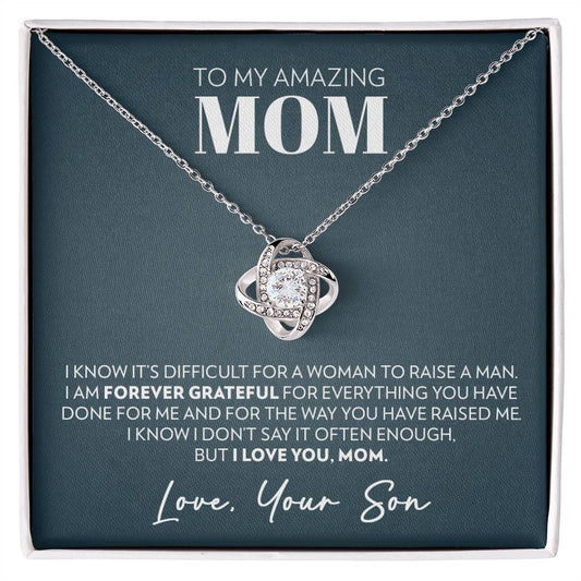 Mom (From Son) - Forever Grateful - Love Knot Necklace