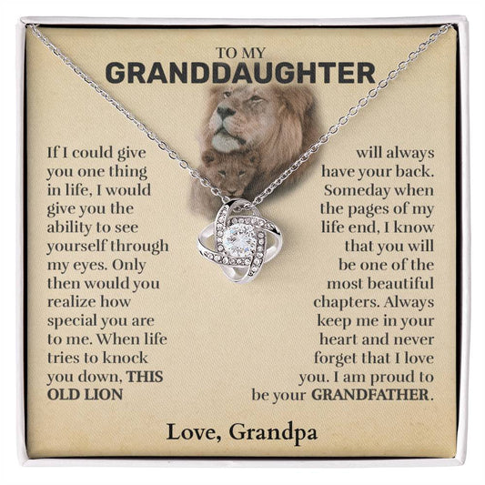 Granddaughter (From Grandfather) - This Old Lion - Love Knot Necklace - Custom Signature