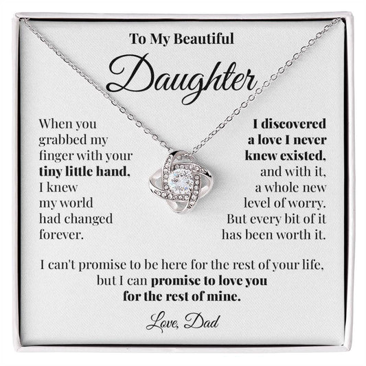 To Daughter (From Dad) - Tiny Little Hand - Love Knot Necklace