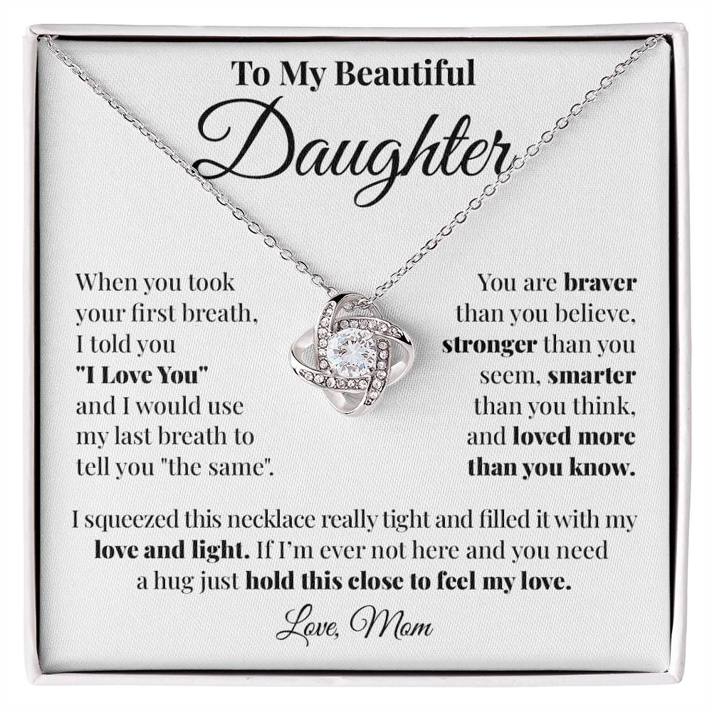 To Daughter (From Mom) - First Breath - Love Knot Necklace
