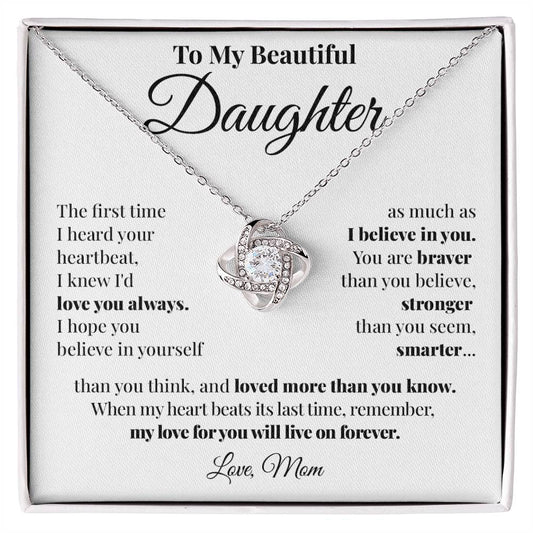 To Daughter (From Mom) - Heartbeat - Love Knot Necklace