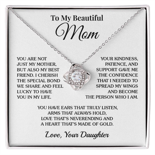 To Mom (From Daughter) - Golden Heart - Love Knot Necklace