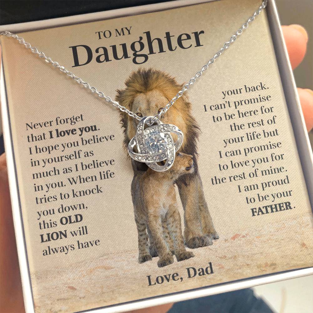 To My Daughter (From Dad) - Proud Old Lion - Love Knot Necklace