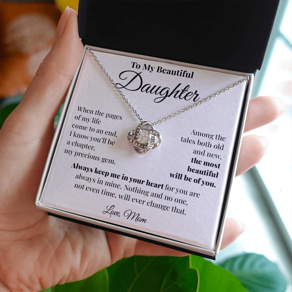 To Daughter (From Mom) - Precious Gem - Love Knot Necklace