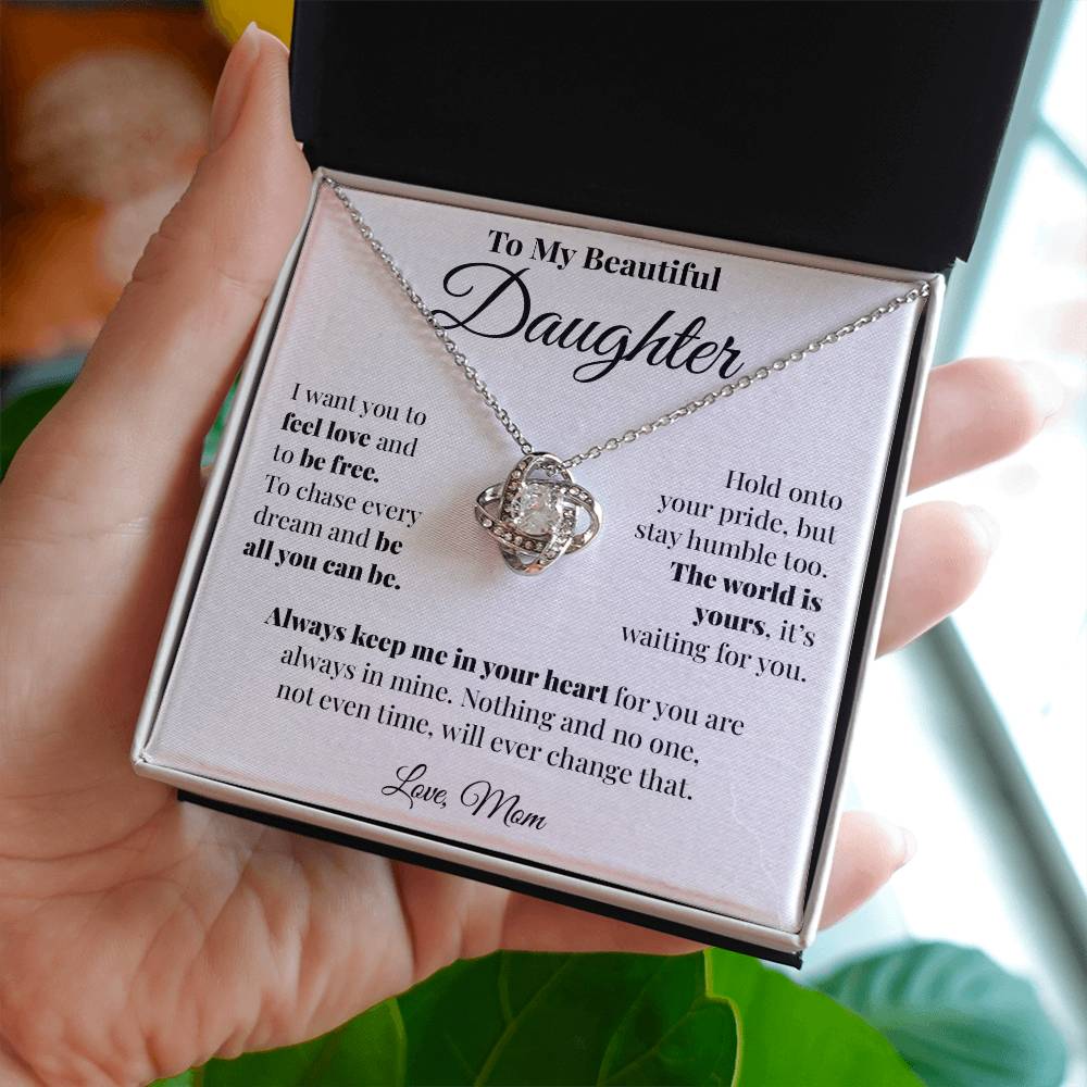 To Daughter (From Mom) - The World Is Yours - Love Knot Necklace