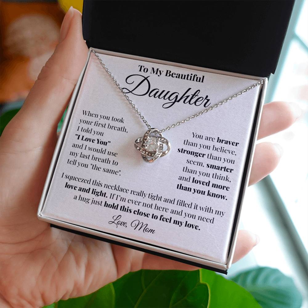 To Daughter (From Mom) - First Breath - Love Knot Necklace