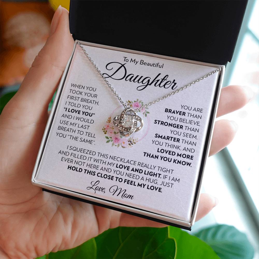 To Daughter (From Mom) - First Breath - Love Knot Necklace