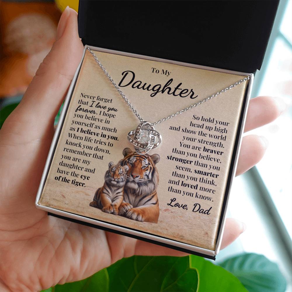 To Daughter (From Dad) - Eye Of The Tiger - Love Knot Necklace