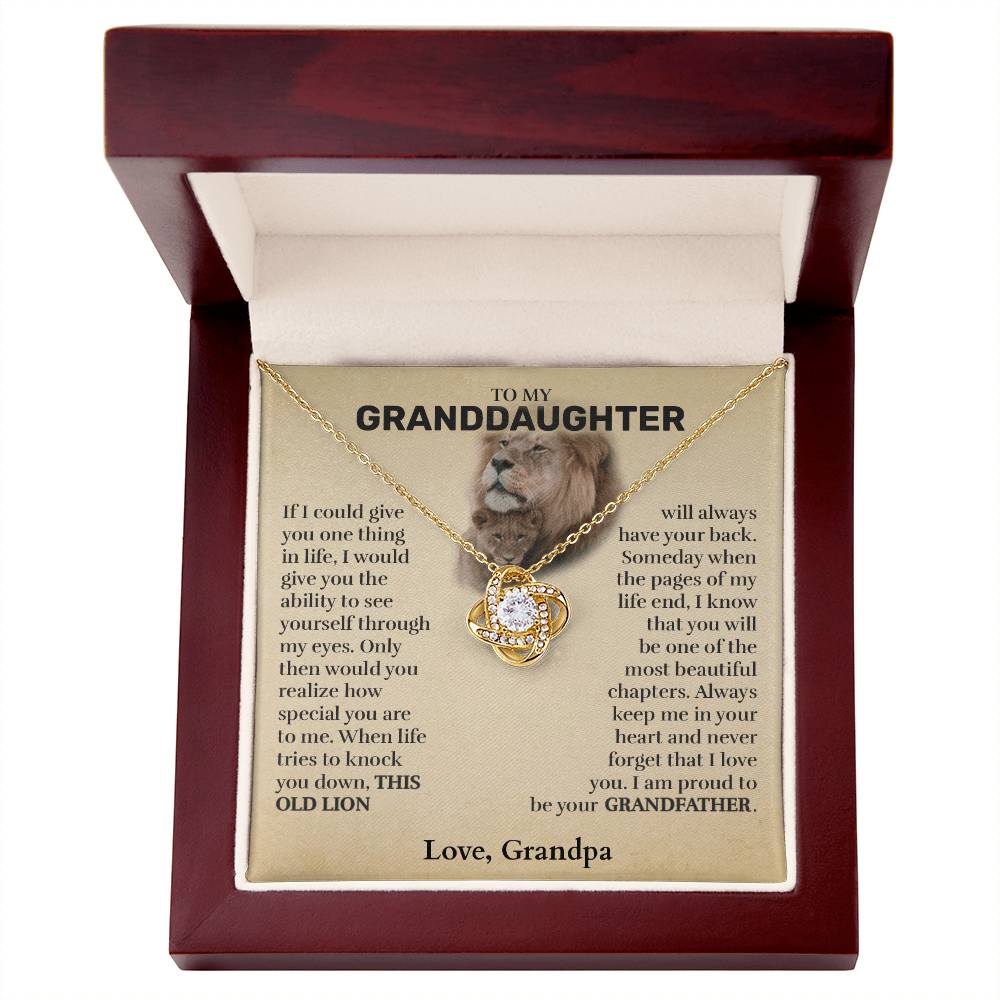 Granddaughter (From Grandfather) - This Old Lion - Love Knot Necklace - Custom Signature
