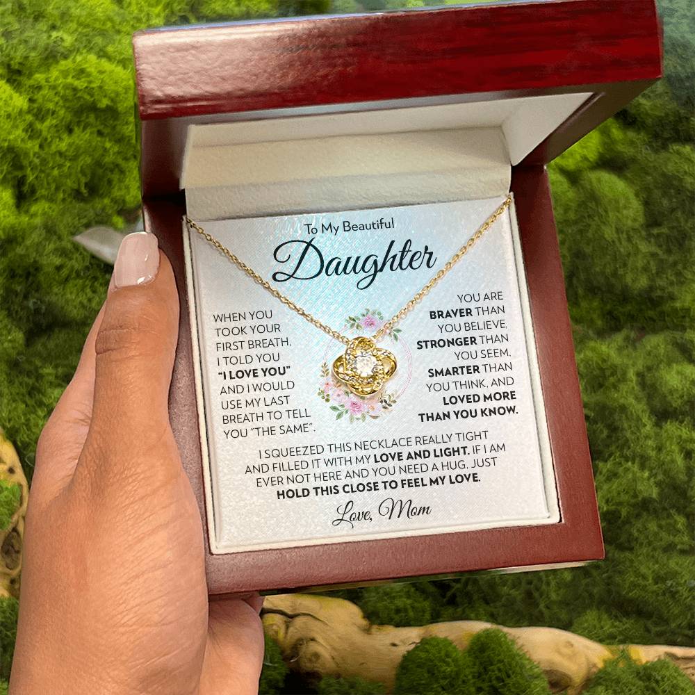 To Daughter (From Mom) - First Breath - Love Knot Necklace