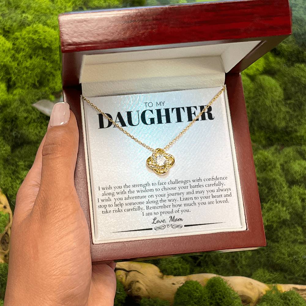 To My Daughter (from Mom) - Listen To Your Heart - Love Knot Necklace