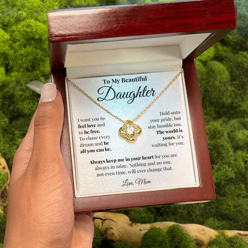 To Daughter (From Mom) - The World Is Yours - Love Knot Necklace