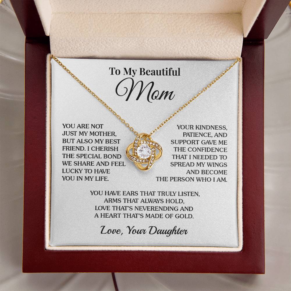 To Mom (From Daughter) - Golden Heart - Love Knot Necklace