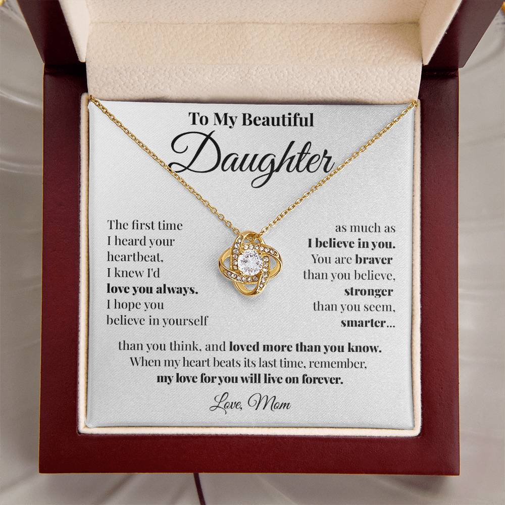 To Daughter (From Mom) - Heartbeat - Love Knot Necklace