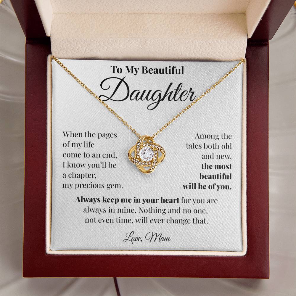 To Daughter (From Mom) - Precious Gem - Love Knot Necklace