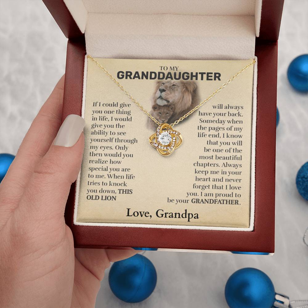 Granddaughter (From Grandpa) - This Old Lion - Love Knot Necklace - Custom Signature