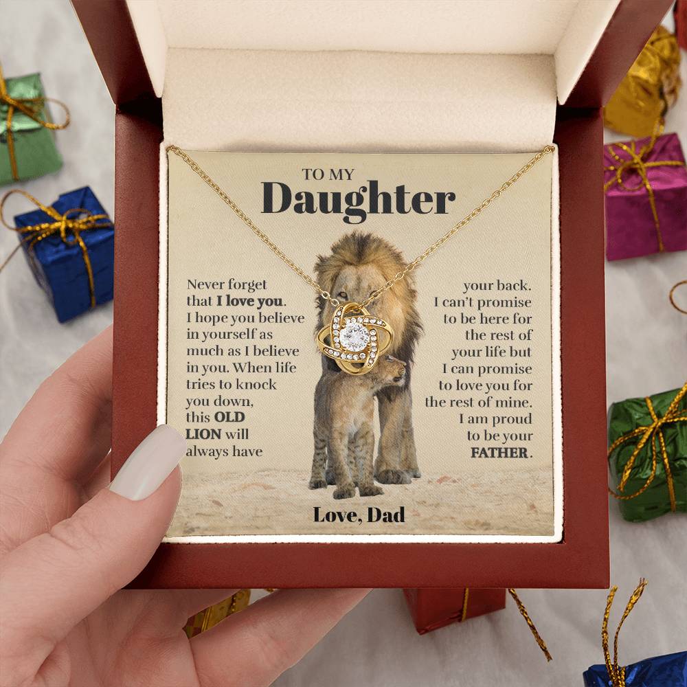 To My Daughter (From Dad) - Proud Old Lion - Love Knot Necklace (Custom Signature)