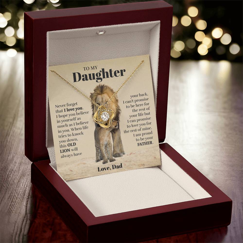 To My Daughter (From Dad) - Proud Old Lion - Love Knot Necklace (Custom Signature)