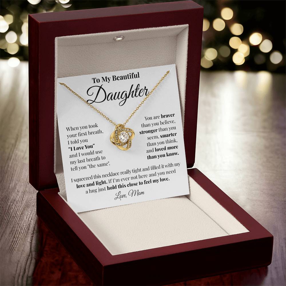 To Daughter (From Mom) - First Breath - Love Knot Necklace
