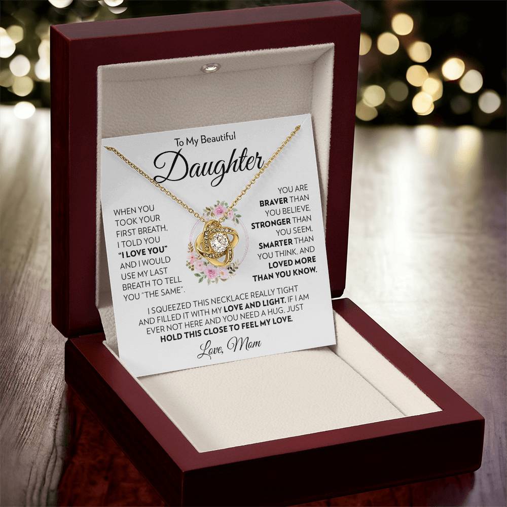 To Daughter (From Mom) - First Breath - Love Knot Necklace