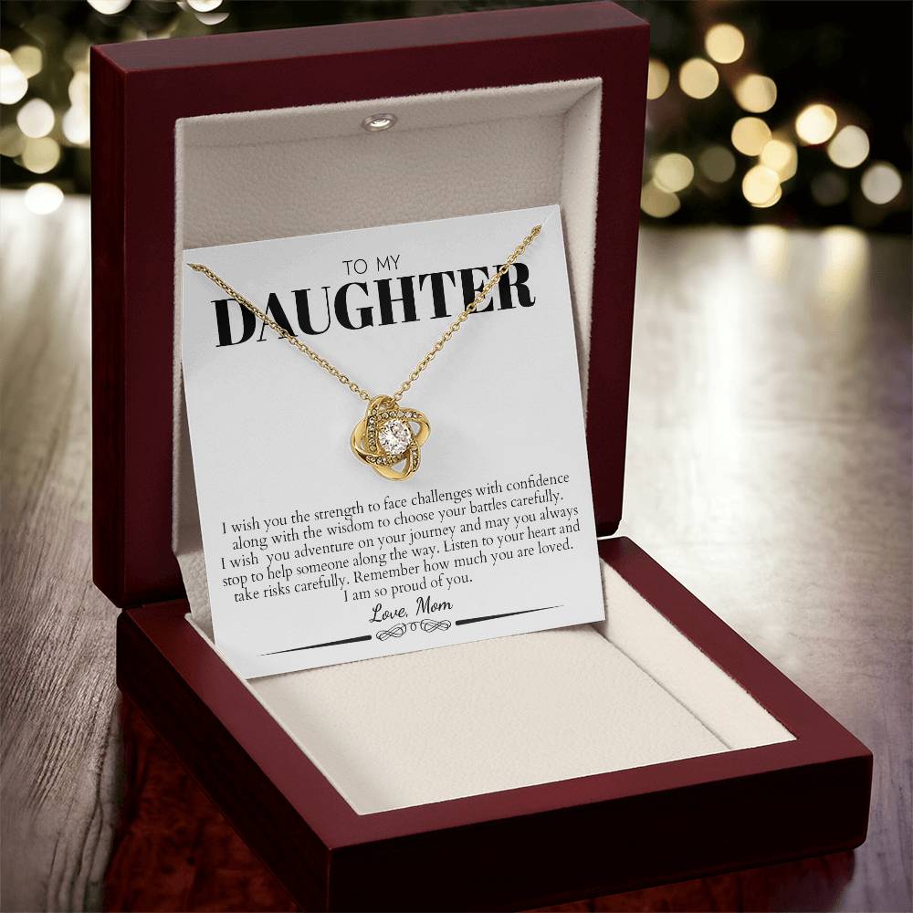 To My Daughter (from Mom) - Listen To Your Heart - Love Knot Necklace
