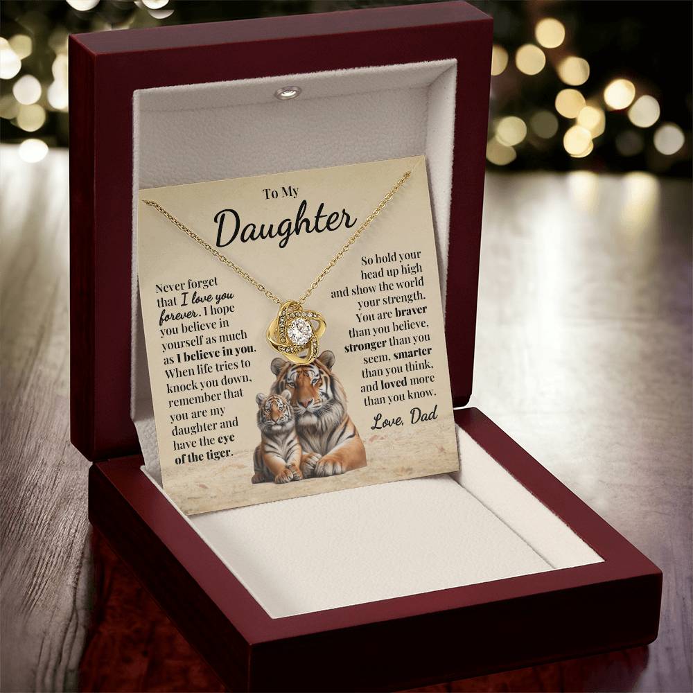 To Daughter (From Dad) - Eye Of The Tiger - Love Knot Necklace