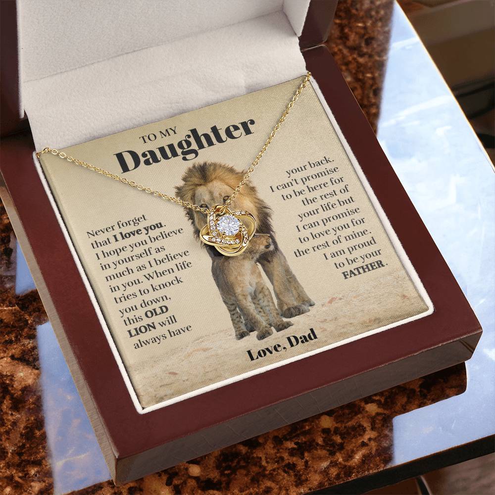 To My Daughter (From Dad) - Proud Old Lion - Love Knot Necklace (Custom Signature)