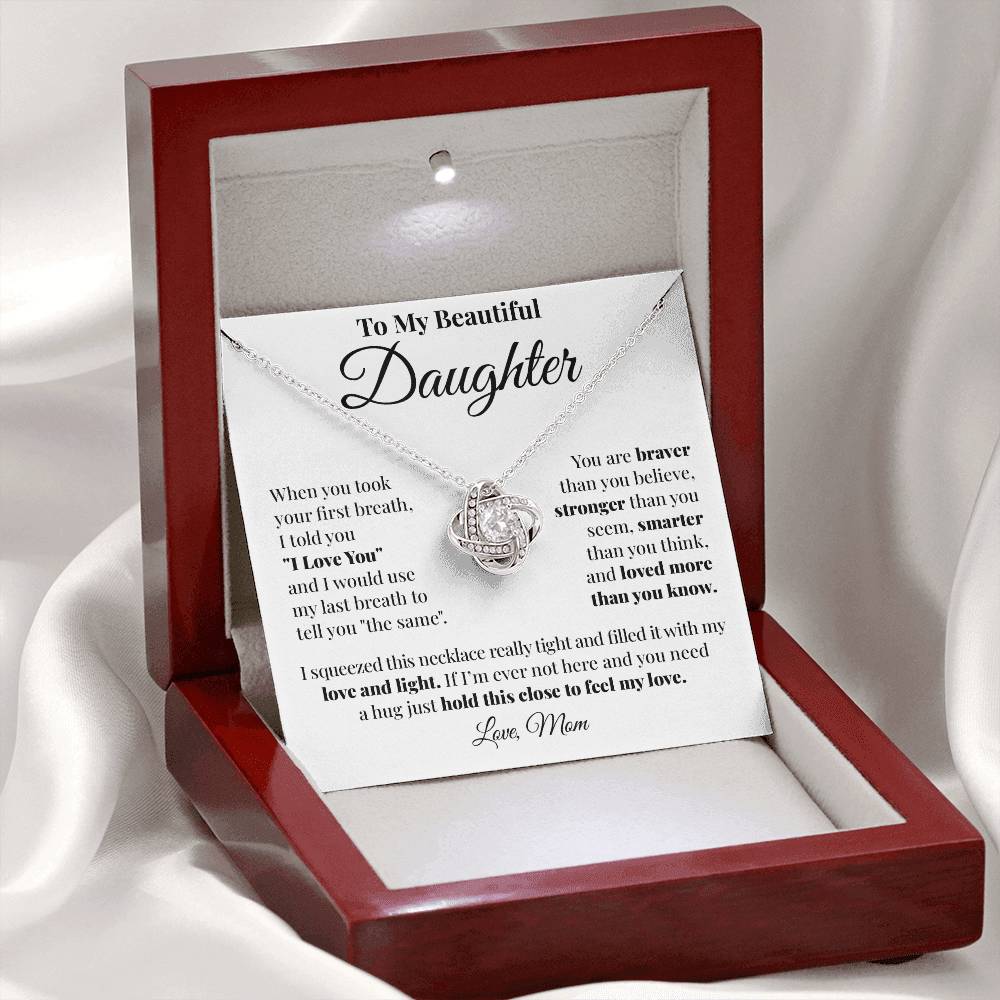 To Daughter (From Mom) - First Breath - Love Knot Necklace