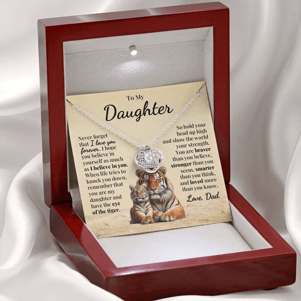 To Daughter (From Dad) - Eye Of The Tiger - Love Knot Necklace
