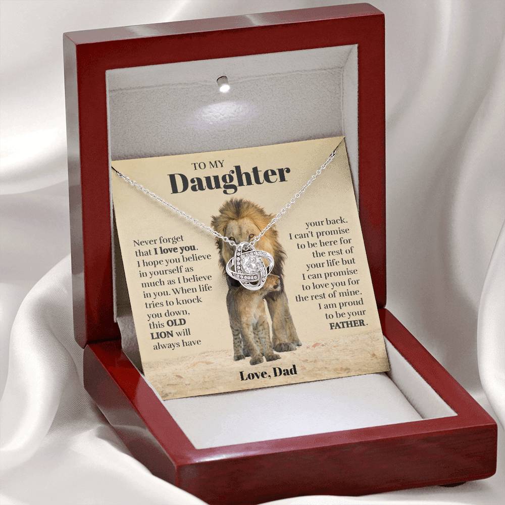 To My Daughter (From Dad) - Proud Old Lion - Love Knot Necklace (Custom Signature)