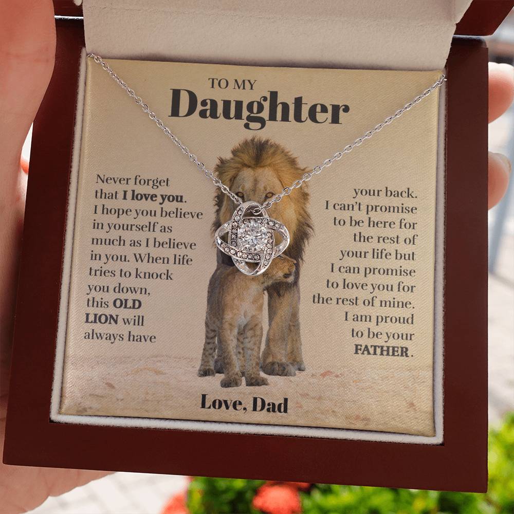 To My Daughter (From Dad) - Proud Old Lion - Love Knot Necklace (Custom Signature)